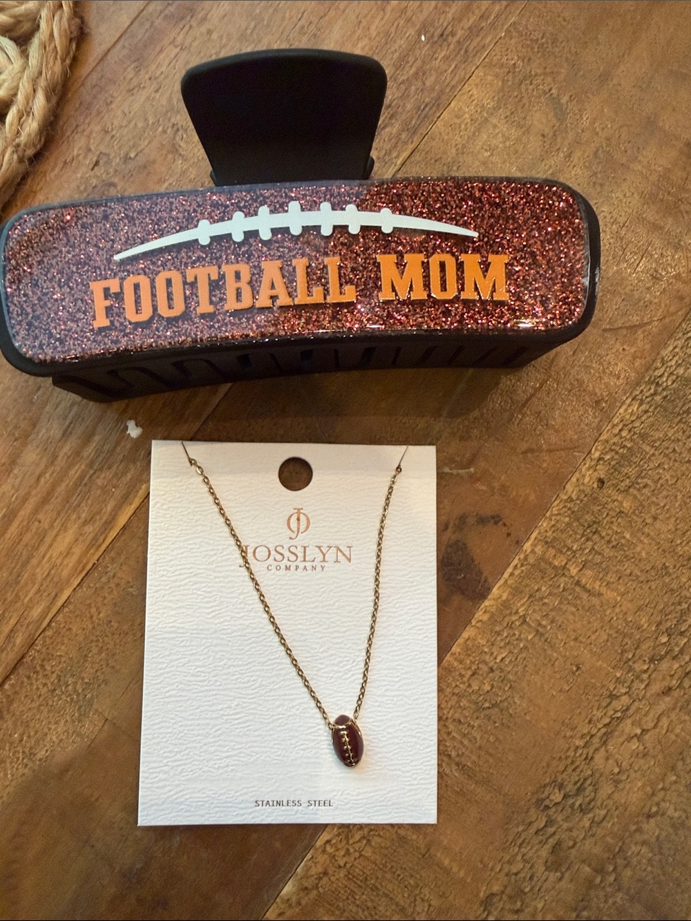 Josslyn  Gold-Tone Brown Football Pendant Necklace and hair clip nwt